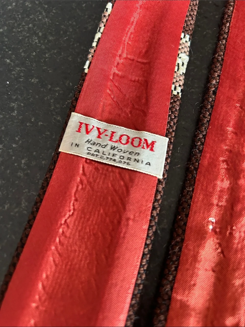 Ivy-Loom Hand-Woven Slim Tie in Brown with Red Lining